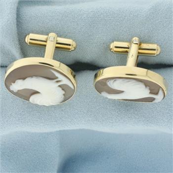 Vintage Rooster Cufflinks in 14k Yellow Gold