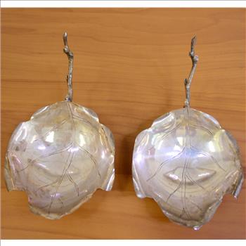 Vintage Sanborns Three Owl Mark Pair of Footed Leaf Twig Dishes in Sterling Silver