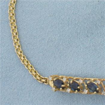 Vintage Sapphire and Diamond Bar Bracelet in 14K Yellow Gold