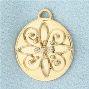 Vintage Seed Pearl Medallion Charm in 14k Yellow Gold