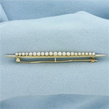 Vintage Seed Pearl Pin Brooch in 14k Yellow Gold