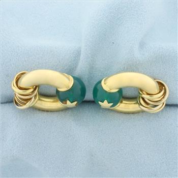 Vintage Star Crystal Ball Bead Hoop Earring Enhancers in 14k Yellow Gold