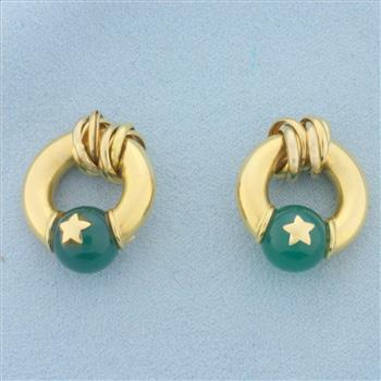 Vintage Star Crystal Ball Bead Hoop Earring Enhancers in 14k Yellow Gold