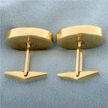 Vintage Star Sapphire Etched Oval Cufflinks in Solid 14K Yellow Gold