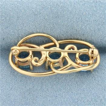 Vintage Swiss Blue Topaz Brooch in 14k Yellow Gold