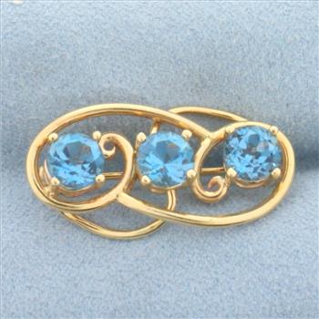 Vintage Swiss Blue Topaz Brooch in 14k Yellow Gold