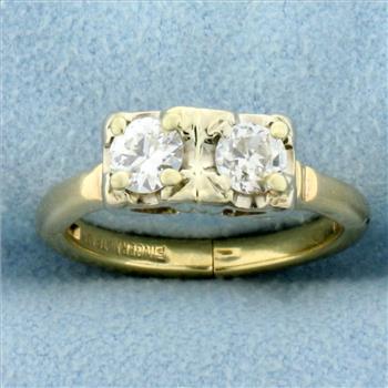 Vintage Two Stone Old European Cut Diamond Friendship Ring with Expandable Shank in 14K Yellow Gold
