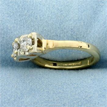 Vintage Two Stone Old European Cut Diamond Friendship Ring with Expandable Shank in 14K Yellow Gold
