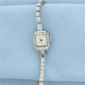 Vintage Womans Belaire Diamond Watch in 14k White Gold
