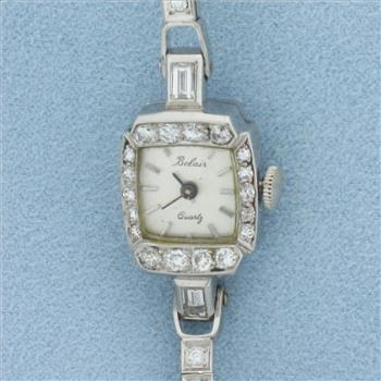 Vintage Womans Belaire Diamond Watch in 14k White Gold