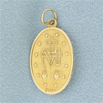 Virgin Mary Miraculous Medal Pendant or Charm in 14k Yellow Gold