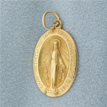 Virgin Mary Miraculous Medal Pendant or Charm in 14k Yellow Gold