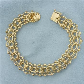 Wide Loop Bead Charm Bracelet in 14k Yellow Gold