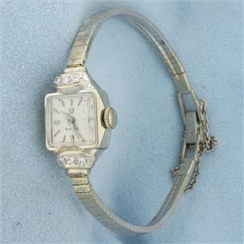 Womans Vintage Omega Wrist Watch in Solid 14K White Gold