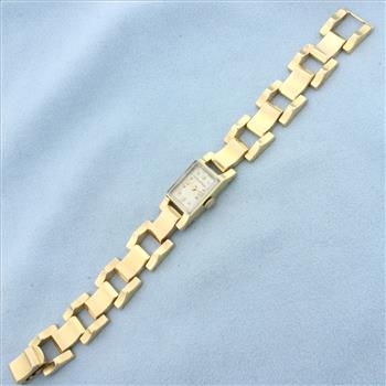 Womens Vintage Tourneau Wrist Watch in Solid 14K Yellow Gold