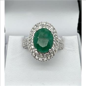 EMERALD & SAPPHIRE RING IN STERLING SILVER