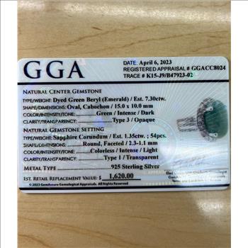 EMERALD & SAPPHIRE RING IN STERLING SILVER