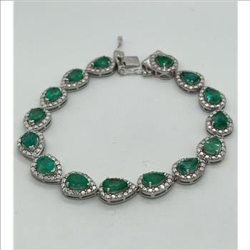 EMERALD & DIAMOND BRACELET IN STERLING SILVER