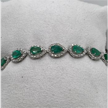 EMERALD & DIAMOND BRACELET IN STERLING SILVER