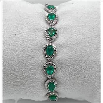 EMERALD & DIAMOND BRACELET IN STERLING SILVER