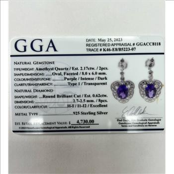 AMETHYST & DIAMOND EARRINGS IN STERLING SILVER