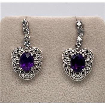 AMETHYST & DIAMOND EARRINGS IN STERLING SILVER