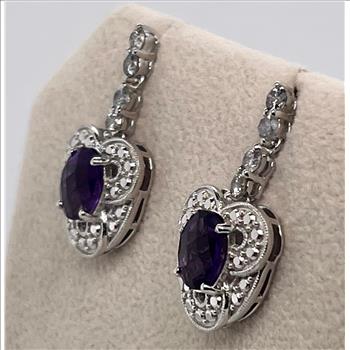 AMETHYST & DIAMOND EARRINGS IN STERLING SILVER