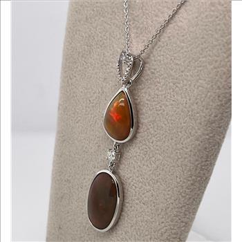 OPAL & DIAMOND NECKLACE IN STERLING SILVER