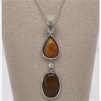 OPAL & DIAMOND NECKLACE IN STERLING SILVER