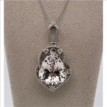 KUNZITE & DIAMOND NECKLACE IN STERLING SILVER