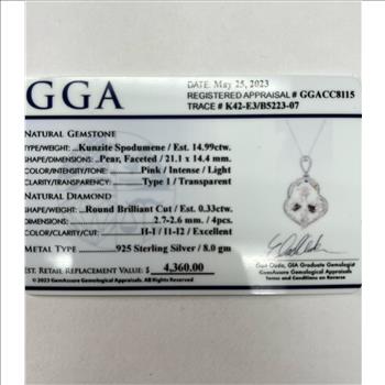 KUNZITE & DIAMOND NECKLACE IN STERLING SILVER