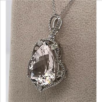 KUNZITE & DIAMOND NECKLACE IN STERLING SILVER