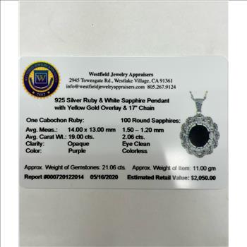 RUBY & WHITE SAPPHIRE NECKLACE IN STERLING SILVER