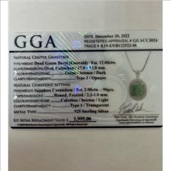 EMERALD & WHITE SAPPHIRE NECKLACE IN STERLING SILVER