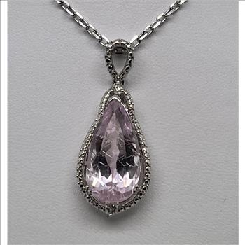 KUNZITE & DIAMOND NECKLACE IN STERLING SILVER
