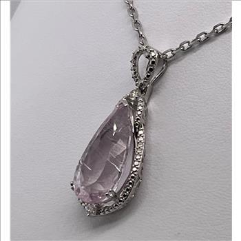 KUNZITE & DIAMOND NECKLACE IN STERLING SILVER