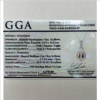 KUNZITE & DIAMOND NECKLACE IN STERLING SILVER