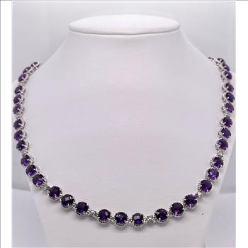 AMETHYST & DIAMOND NECKLACE IN STERLING SILVER