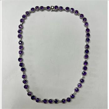 AMETHYST & DIAMOND NECKLACE IN STERLING SILVER