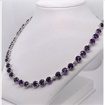 AMETHYST & DIAMOND NECKLACE IN STERLING SILVER