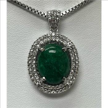 EMERALD & WHITE SAPPHIRE NECKLACE IN STERLING SILVER