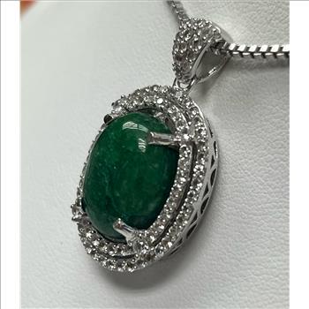 EMERALD & WHITE SAPPHIRE NECKLACE IN STERLING SILVER