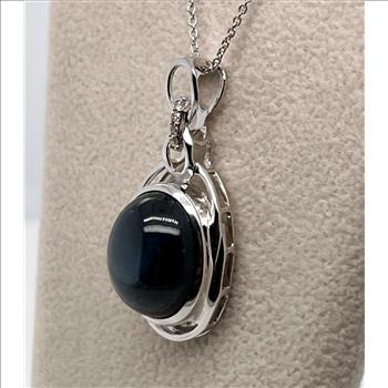 STAR SAPPHIRE & DIAMOND NECKLACE IN STERLING SILVER