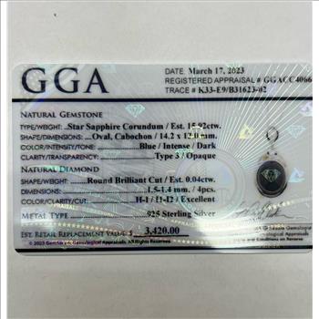 STAR SAPPHIRE & DIAMOND NECKLACE IN STERLING SILVER