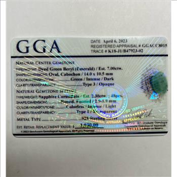 EMERALD & SAPPHIRE RING IN STERLING SILVER