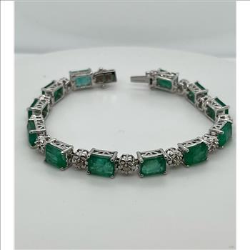 EMERALD & DIAMOND BRACELET IN STERLING SILVER