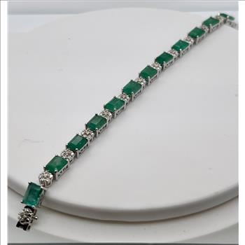 EMERALD & DIAMOND BRACELET IN STERLING SILVER
