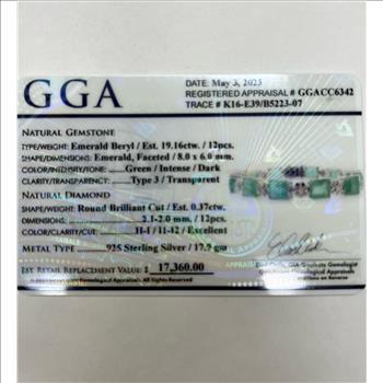 EMERALD & DIAMOND BRACELET IN STERLING SILVER