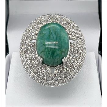 EMERALD & SAPPHIRE RING IN STERLING SILVER