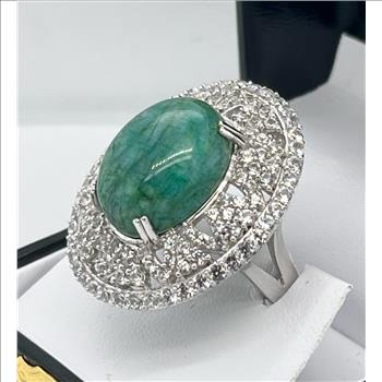 EMERALD & SAPPHIRE RING IN STERLING SILVER